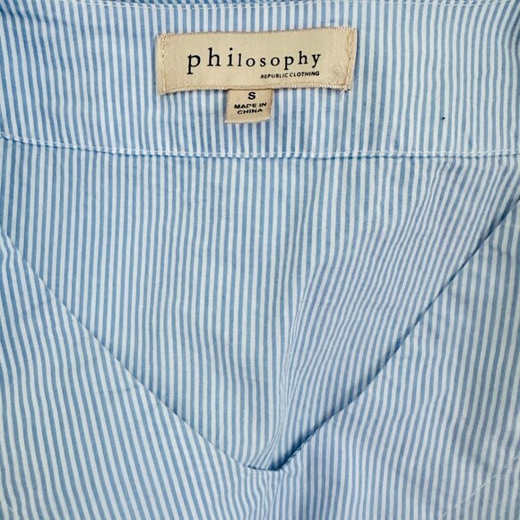 Philosophy Blouse Blue White Pinstripe V Neck Bell Flutter Sleeves Boho Top - Picture 6 of 6